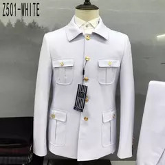 Conjunto de terno de túnica masculino single breasted stand colarinho, blazers, jaqueta, calças, boutique, moda casual, casaco, calças, 2 peças, 2023 - comprar online