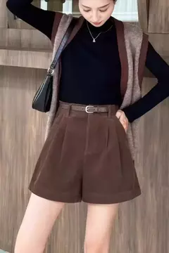 Shorts de veludo emagrecedor cintura alta feminino, cor café, calças botas na moda, outono e inverno, nova chegada, 2023 - loja online