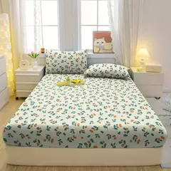 Imagem do Lençol equipado com plantas e flores impressas para quarto, lençol, roupa de cama simples e moderna, com fronhas, 1 conjunto