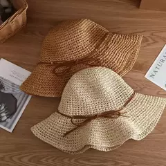 Chapéus de praia Adultos Feminino Sunscreen Cap Mulheres Simples Chapéus de Palha Verão Chapéus de Sol para Mulheres Lady Folding Bow Travel Caps Feminino - loja online