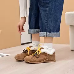 Imagem do Aiyuqi tênis feminino novo couro genuíno retro alemão sapatos de treinamento feminino inverno veludo pele plana sapatos casuais
