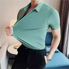 Camisa de spandex fina de manga comprida masculina, manga curta, elástica alta - Wolf Magazine