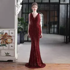 YIDINGZS-Vestido Maxi Decote V feminino, Lantejoula prateada, Beading, Festa noturna, Sexy