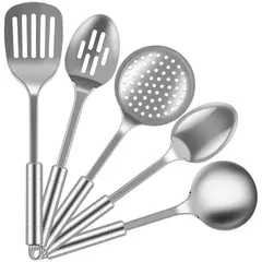 Utensílios de cozinha de aço inoxidável com alça ergonômica, Espátula resistente, Utensílios de colheres laváveis, Cozinha, 5pcs - comprar online