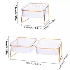 Tigela dupla transparente para animais de estimação, tigela alta para gato, bebida, água, comida para gatos com suporte dourado, alimentador de água elevado, tigela para cães na internet