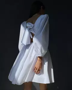 Vestido sem encosto sexy feminino com gola quadrada francesa, vestido bowknot, manga comprida solta, doce mini vestidos de festa, monocromático, novo, outono, 2024 - Wolf Magazine