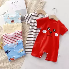 Bodysuit de manga curta recém-nascido macacão de bebê, roupas de verão, meninas infantis, macacões infantis, crianças, listras, algodão, 1 pc, 0-2 anos na internet