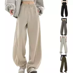 Calça esportiva de perna larga feminina, bolsos elásticos, tubo reto, calça sanitária solta, casual, na moda, nova, S-2XL, 2024 - comprar online