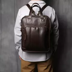 Maleta de couro retrô para homens, couro natural, bolsa vertical, bolsa de ombro casual, mochila masculina, adequada para laptop de 15 ", NZPJ - loja online