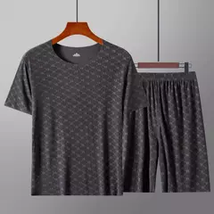 Imagem do Pijama de seda gelo estampado masculino, camiseta de manga curta, calça fina, conjunto de moda casual modal, verão