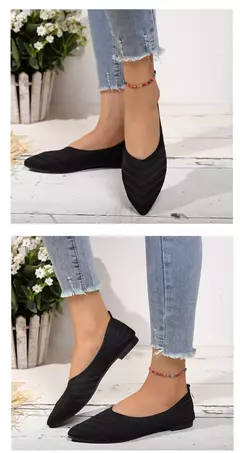Imagem do Sapatos baixos de dedo apontado para mulheres, Cor sólida, Sapatos de malha, Mocassins casuais, Sapatilhas respiráveis