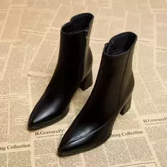 Botas femininas finas e finas estilo britânico, dedo apontado, zíper lateral, preto, nu, novo, primavera e outono, 2024 - Wolf Magazine