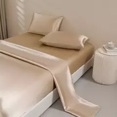 Conjunto de cama cetim sedoso, lençóis Queen Size, 1 folha de bolso profundo, 1 folha plana, 2 fronhas, 4 peças - Wolf Magazine