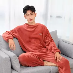 Pijama de lã coral grande masculino, veludo grosso, flanela juvenil quente, conjunto de peles domésticas, outono e inverno na internet