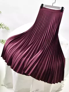 Marca designer feminino primavera outono elegante chique sólido saia plissada cintura alta moda de luxo com elástico feminino C-035 - comprar online