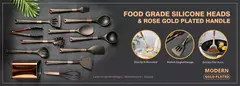 Imagem do Conjunto De Utensílios De Cozinha De Silicone Resistente Ao Calor, Espátula, Colher, Ferramentas Antiaderentes, Alça Banhada A Ouro Rosa, Suporte, Presente De Cozinha