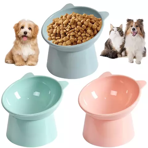 Elevado Cat Food Bowl para cães Elevado Cat Bowl Ergonômico levantado, anti-vômito, tigela de alimentação de plástico, antiderrapante