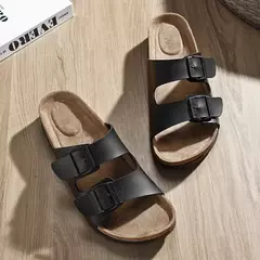 Chinelos de couro Herringbone para casais, chinelos retrô para homens e mulheres, sandálias de praia casuais, nova moda, verão 2024