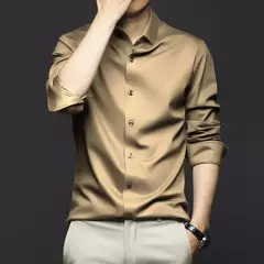 Camisas masculinas de manga comprida, camisas de vestido masculinas, blusa de negócios sociais, cor sólida, anti-rugas, alta qualidade