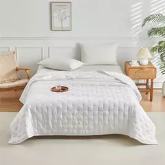 Conjunto de colcha acolchoada branca, capa de cama fina com fronha, cáqui sólido, EUA, Reino Unido, tamanho AU, cobertor de colcha de verão, cama de hotel, 2/3 peças na internet