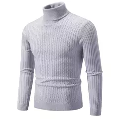 Suéter de gola alta masculino, pulôver monocromático, de malha, quente, casual, gola alta, suéter, lã, inverno, tops ao ar livre, novo - loja online
