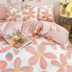 Conjunto de capa de edredão com fronha, cereja fofa, folha plana fina, floral, meninos, meninas, rainha, tamanho completo, kit de cama, verão na internet