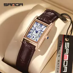 SANDA-relógio de couro com mostrador retangular para mulheres, marca superior, design de moda, design elegante, resistente à água, quartzo, movimento, vestido de negócios, novo, quente - comprar online