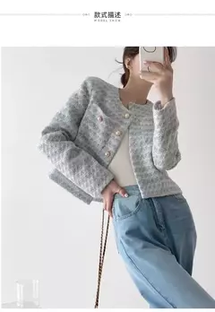 ITOOLIN-Cardigã elegante de Tweed feminino, casaco curto com bolso, jaqueta de peito único, outwear solto, outono, inverno, 2023 - comprar online