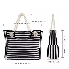 Bolsa casual listrada para mulheres, bolsa de ombro de grande capacidade, sacola de compras diárias, bolsa de praia para viagem escolar - loja online