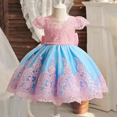 Bordado Elegante Crianças Princesa Vestidos para Meninas Luxo Golden Lace Vintage Crianças Festival Party Gown Bebê Batismo Vestidos