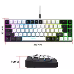 Teclado para jogos com fio USB, 68 teclas, 20 RGB Backlight, Keycaps preto e branco, Windows Laptops, Computador - Wolf Magazine