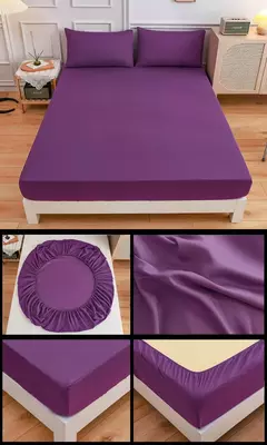 Kuup-Poliéster Equipado lençol e fronhas, monocromático, elástico, em torno da tampa do colchão, cama queen size, 3pcs