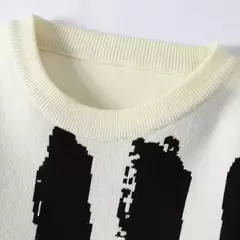 Imagem do Carta de contraste impressão camisola pulôver tripulação pescoço sweter masculino coreano camisola designer moda malha pulôver camisola noel kazak