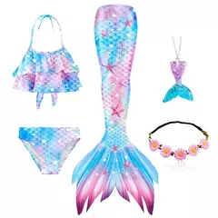 Imagem do Novas crianças a pequena sereia caudas crianças memaid maiô biquíni traje de halloween feminino pode adicionar monofin para piscina