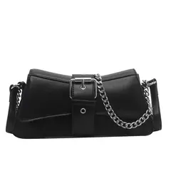 Bolsa de ombro monocromática com corrente para mulheres, bolsa pequena de couro - comprar online