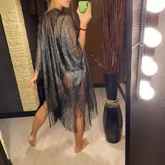 Moda borla ouro bikini cobrir sexy vestido de praia túnicas para mulheres beachwear verão cover-ups kaftan vestido de noite xales