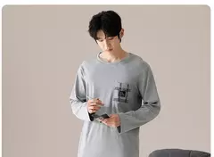 Pijama masculino com gola em o listrado, pijamas de algodão penteado, lounges plus size, outono e inverno, maduro na moda, novo, L a 6XL, 2020