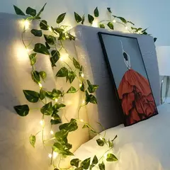 Green Leaf Ivy Vine com luzes LED String, Guirlanda para casa, Decoração do quarto, Wedding Glowing, Planta artificial, 2m na internet