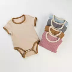 Unisex manga curta cor sólida macacão, roupas de bebê, splicing e cores contrastantes, novo, 0 a 2 anos - comprar online