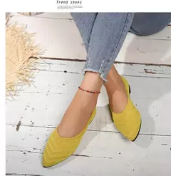 Sapatos baixos de dedo apontado para mulheres, Cor sólida, Sapatos de malha, Mocassins casuais, Sapatilhas respiráveis