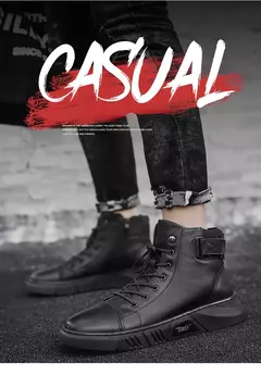 Imagem do Botas de tornozelo preto homens couro pu sapatos casuais para homens outono conforto plataforma botas de pele inverno botas de trabajo hombre