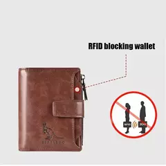 Bolsa de moedas masculina carteira rfid anti-roubo homem carteira de couro com zíper titular do cartão de visita saco de dinheiro carteira masculina - Wolf Magazine