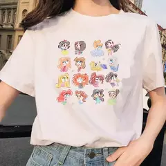 Desenhos animados kawaii feminino com estampa princesa, blusa branca com gola O, manga curta solta, algodão, verão - Wolf Magazine