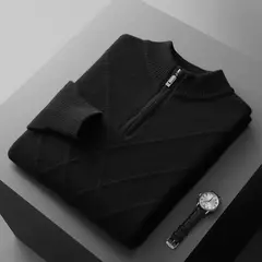 Imagem do Suéter de cashmere tricotado masculino, pulôver meia gola alta, blusa casual engrossa, cor sólida, roupas de outono e inverno 100% lã