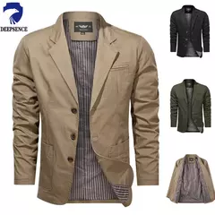 Primavera e Outono Novos Homens Retro Cor Sólida Terno de Negócios Largo Solto Três-breasted Terno Multi-bolso Ocasional Regular Jacket Coat - Wolf Magazine