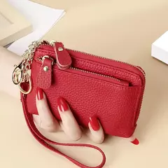 Royal Bagger-carteira curta para mulheres, couro genuíno de vaca, bolsa de embreagem fofa, porta-moedas com zíper, porta-cartão com chaveiro, na moda na internet