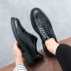 Brock de couro esculpido masculino, Estilo Britânico, Lace-Up, Plataforma, Casual, Vestido de negócios, Escritório - Wolf Magazine