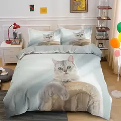 Conjunto de cama 3D gato para meninas e meninos, edredão de poliéster, fronha, - Wolf Magazine