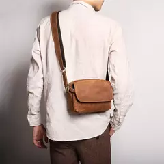 Imagem do Bolsa de ombro retrô de couro genuíno masculina, grande capacidade, bolsa transversal diagonal, bolsa pequena para iPad, cavalo louco