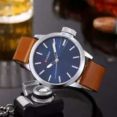 Imagem do Curren-Relógio Quartz Masculino, Azul, Simples, Negócios, Marrom, Pulseira de Couro, Display Analógico, Relógios de Pulso Masculino, Presente Relógio, Moda, 8208